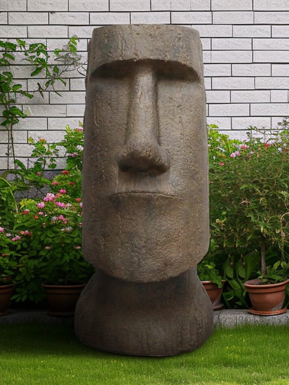 Moai 35.6" Gray Concrete Easter Island Garden Statue Outdoor Patio Sculpture